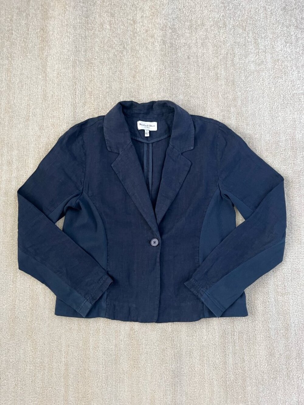 Michael Stars Blue Linen Cotton Mixed Media Blazer Jacket S Single Button